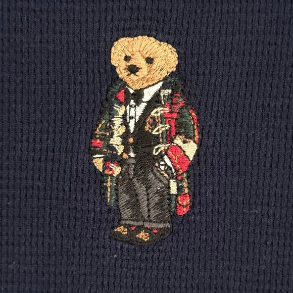 Polo Ralph Lauren Men’s Polo Bear Waffle-Knit Pajama Shirt Size Large Navy Blue - Picture 2 of 5